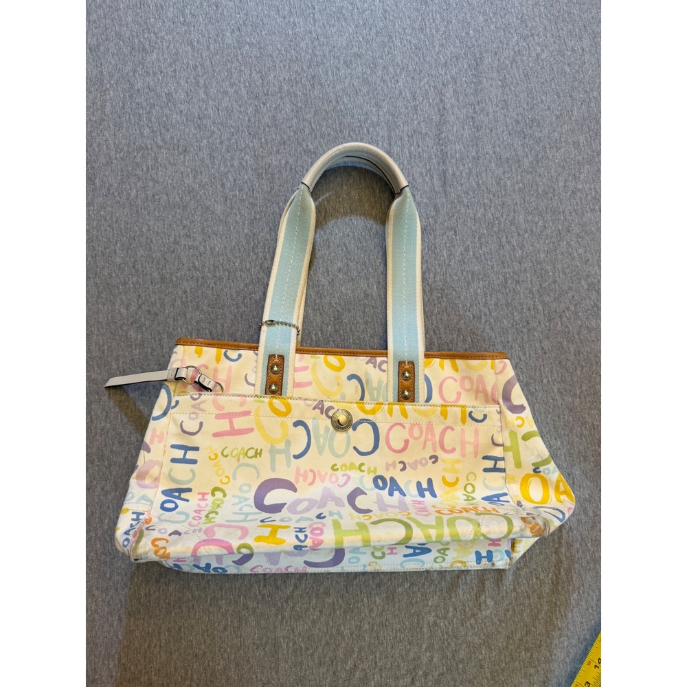 Coach Scribble Tote Bag Multicolor Canvas Leather Trim F13566